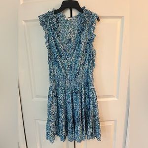 Poupette St Barth A-Line Dress Blue Floral Print